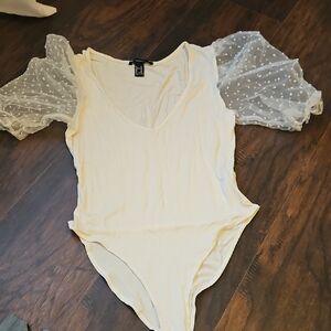 Chic Cream Bodysuit with Sheer Sleeves